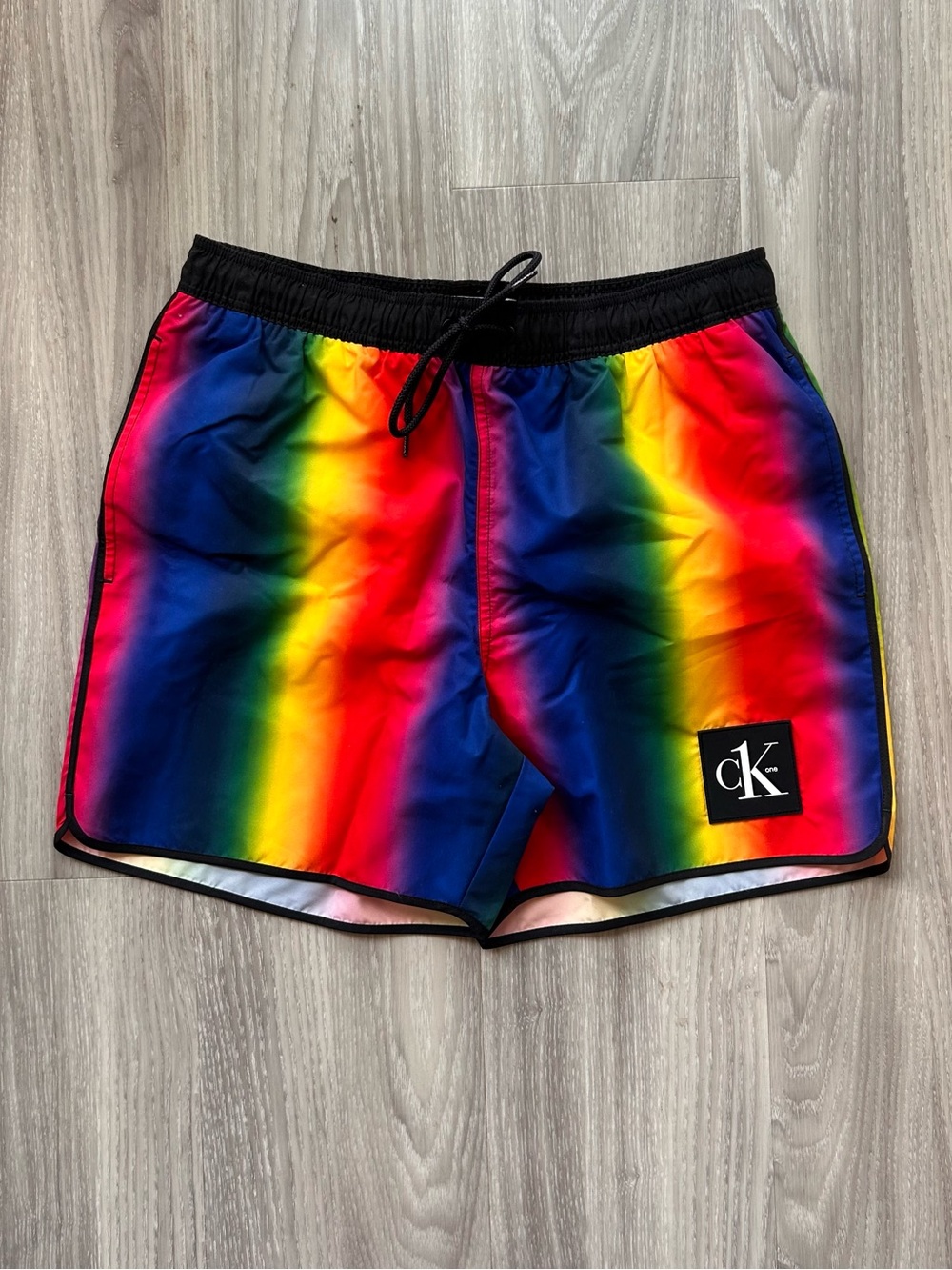 Calvin Klein | Festival Swim Shorts in Silver Cloud Aluminum Rainbow (Small)